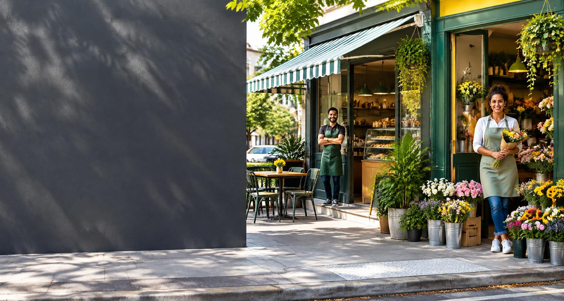 Empreendedores em uma padaria e uma floricultura de bairro